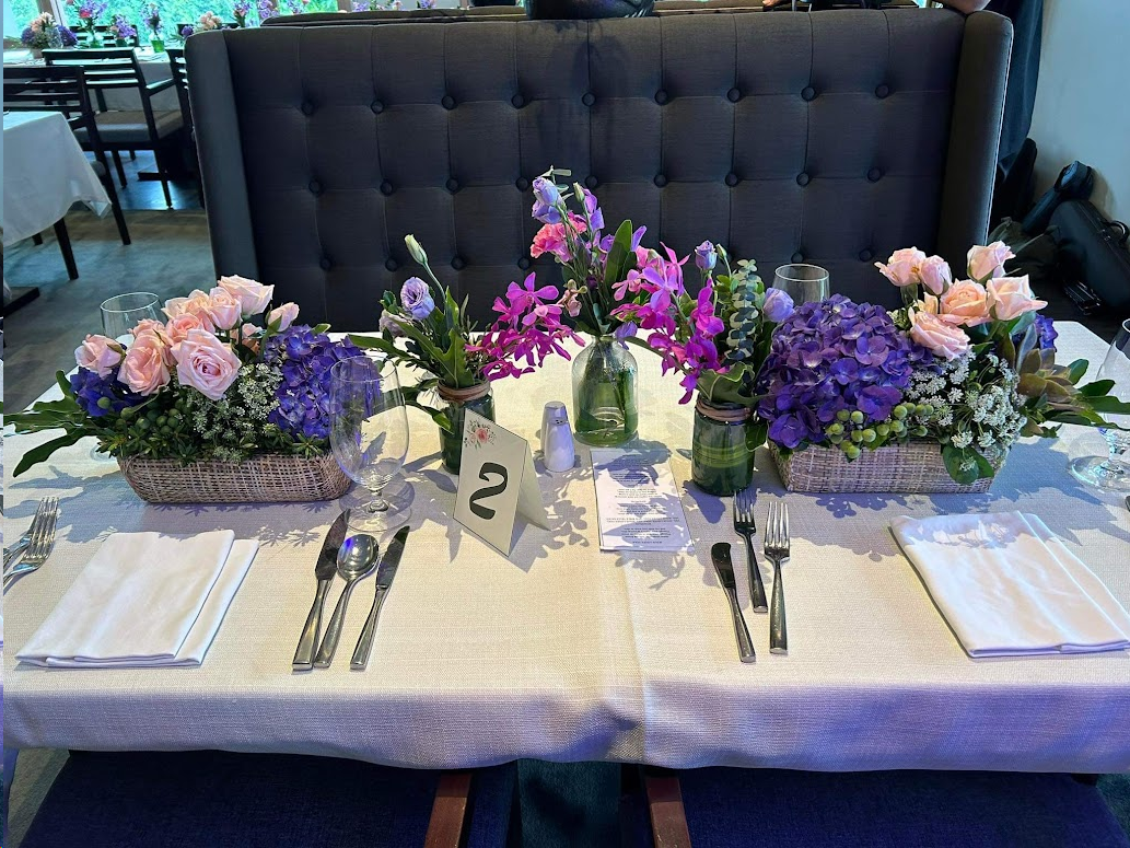 Purple Hydrangea & Pink Rose Table Centerpiece Trio