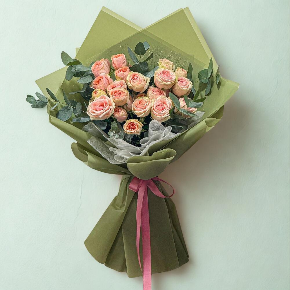 15 Baby Pink Roses with Eucalyptus Bouquet