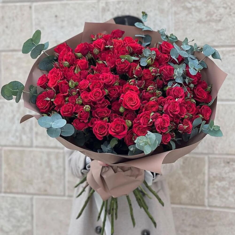 60 Red local roses & Eucalyptus